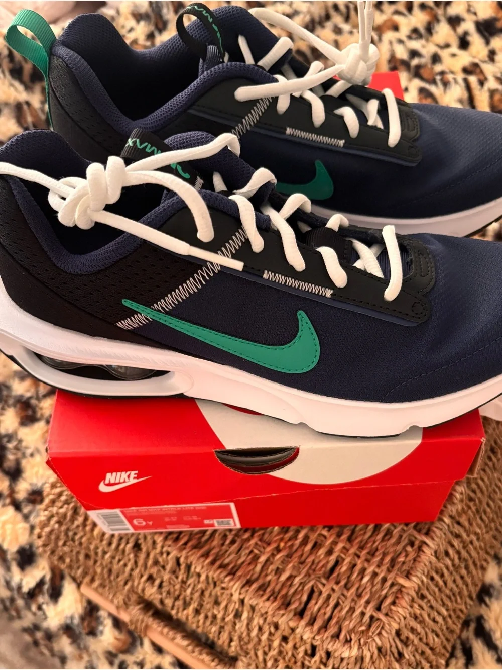Nike youth Navy and Teal Air Max-style Running Shoes Y6